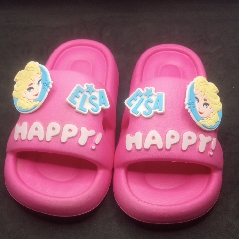 Bright Pink Elsa Slide On Sandals with Strap Decorations